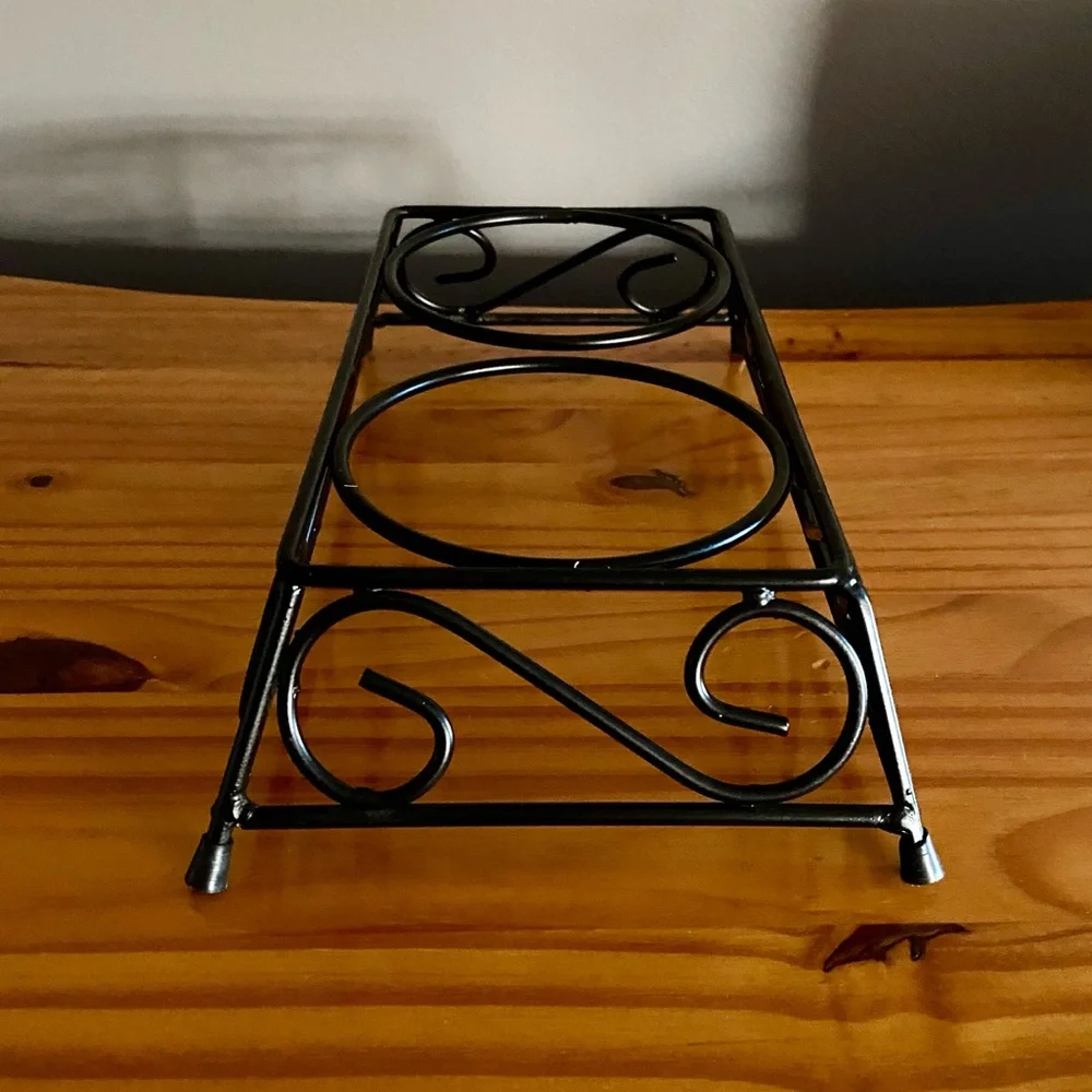 Vintage Dog Food and Water Bowl Stand in Black Metal